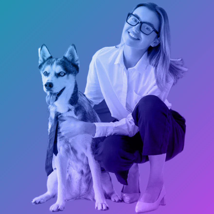 Dog with its owner, in 360 Wellbeing brand colours